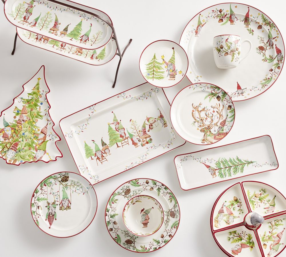 Forest Gnome Christmas Spirit Stoneware Salad Plates Set Of