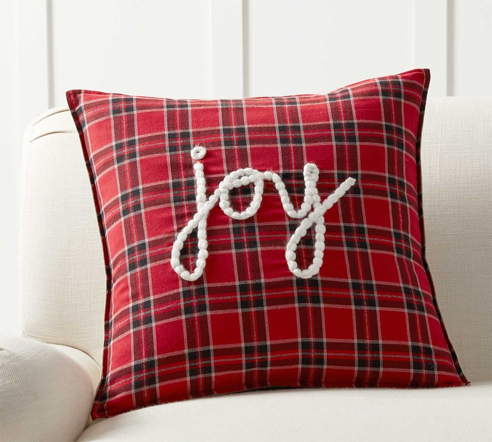 Plaid Joy Embroidered Pillow Cover Pottery Barn