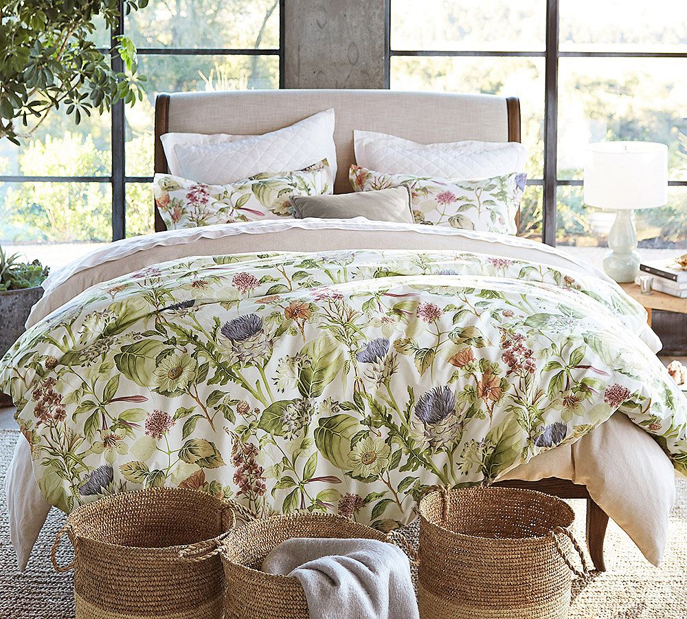 Thistle Floral Print Organic Percale Patterned Duvet Cover Sham