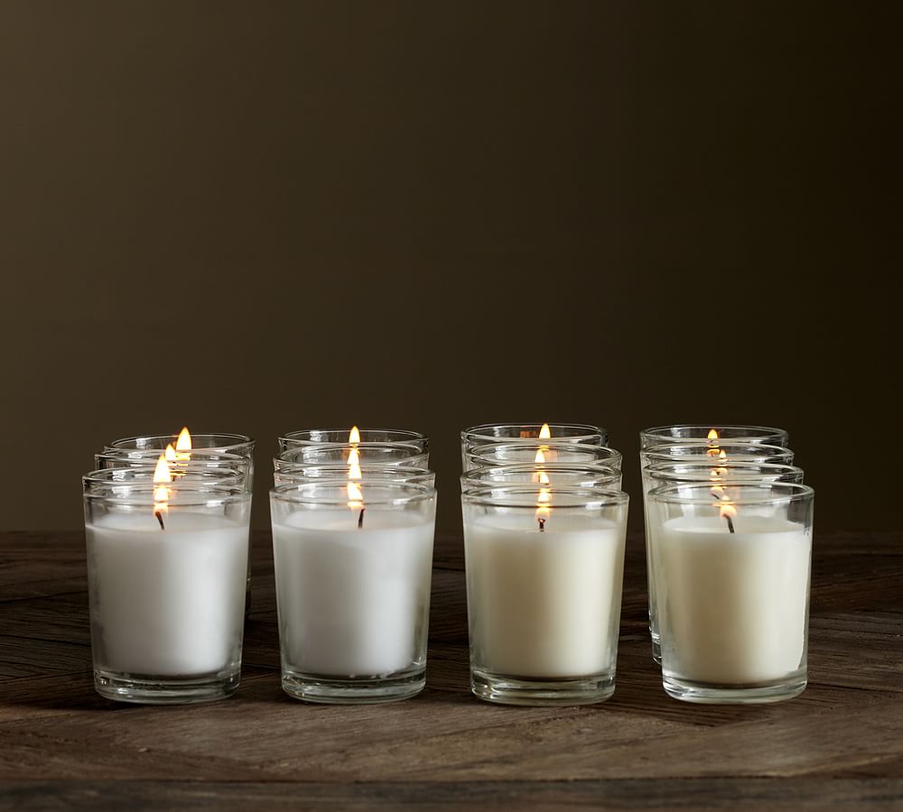 Unscented Filled Glass Votive Candles Set Of 16 Pottery Barn