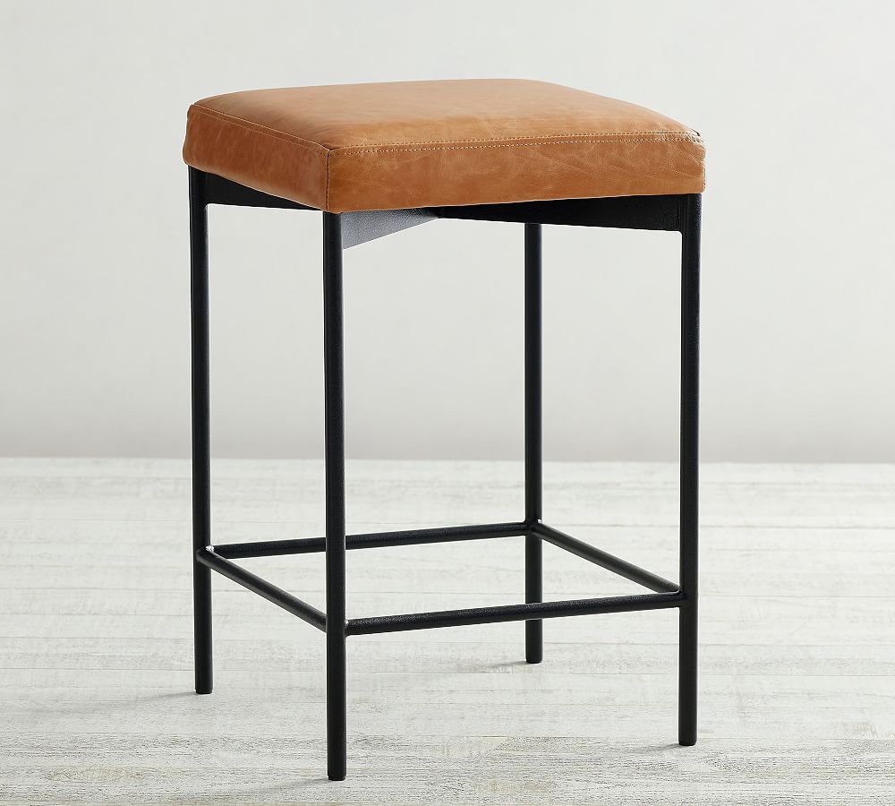 Maison Leather Backless Stool Pottery Barn