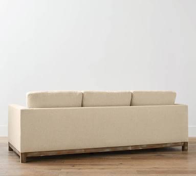 Jake Upholstered Sofa With Seadrift Wood Base Pottery Barn