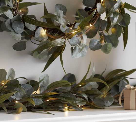 Lit Eucalyptus Olive Wreath Garland Pottery Barn