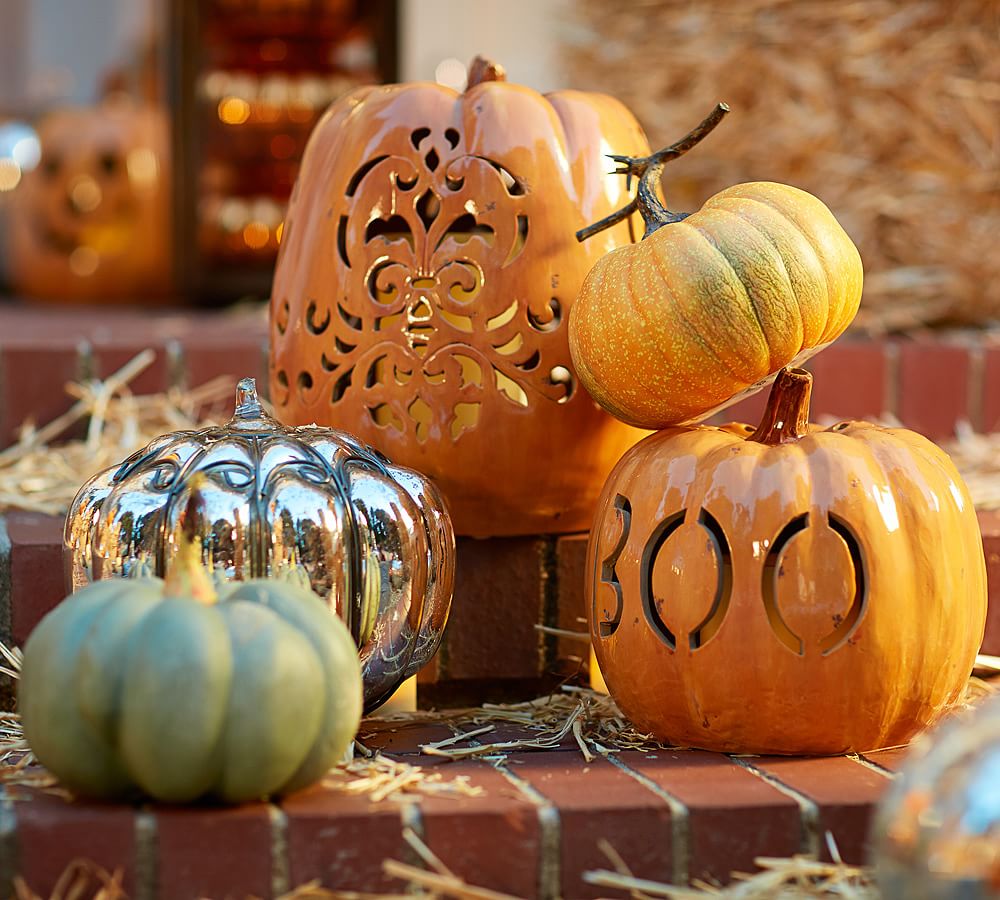 Punched Ceramic Pumpkin Luminaries Pottery Barn