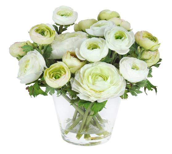 Faux Ranunculus In Glass Vase Artificial Flowers Pottery Barn