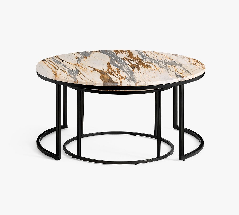 Delaney Round Calacatta Marble Nesting Coffee Tables Pottery Barn