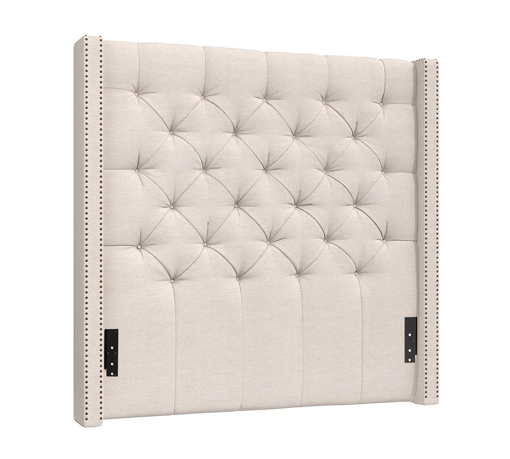 Harper Upholstered Tufted Tall Headboard With Bronze Nailheads Queen