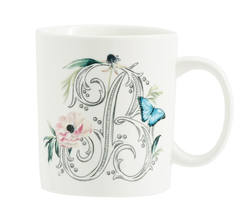 Monique Lhuillier Botanical Monogram Stoneware Mug Pottery Barn