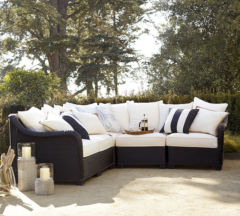 Palmetto All Weather Wicker Outdoor Sectional Components Black