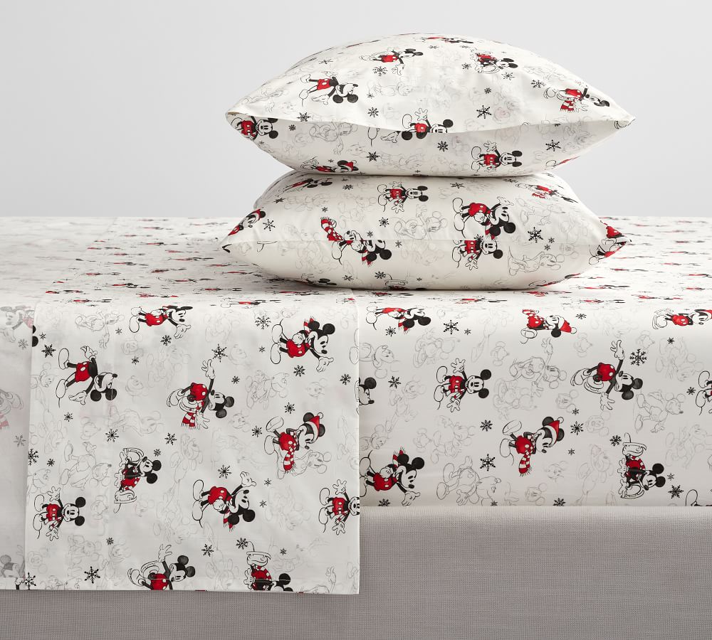 Disney Mickey Mouse Holiday Organic Percale Sheet Set Pottery Barn