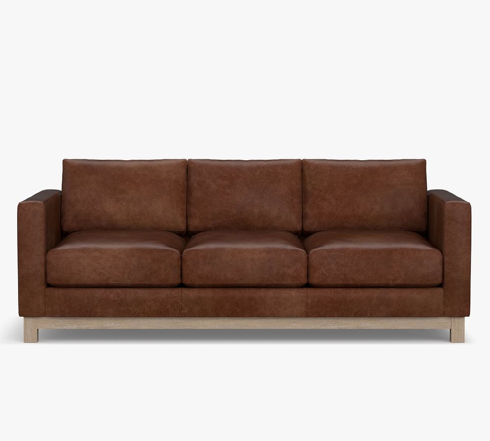 Jake Leather Sofa Wood Base Pottery Barn