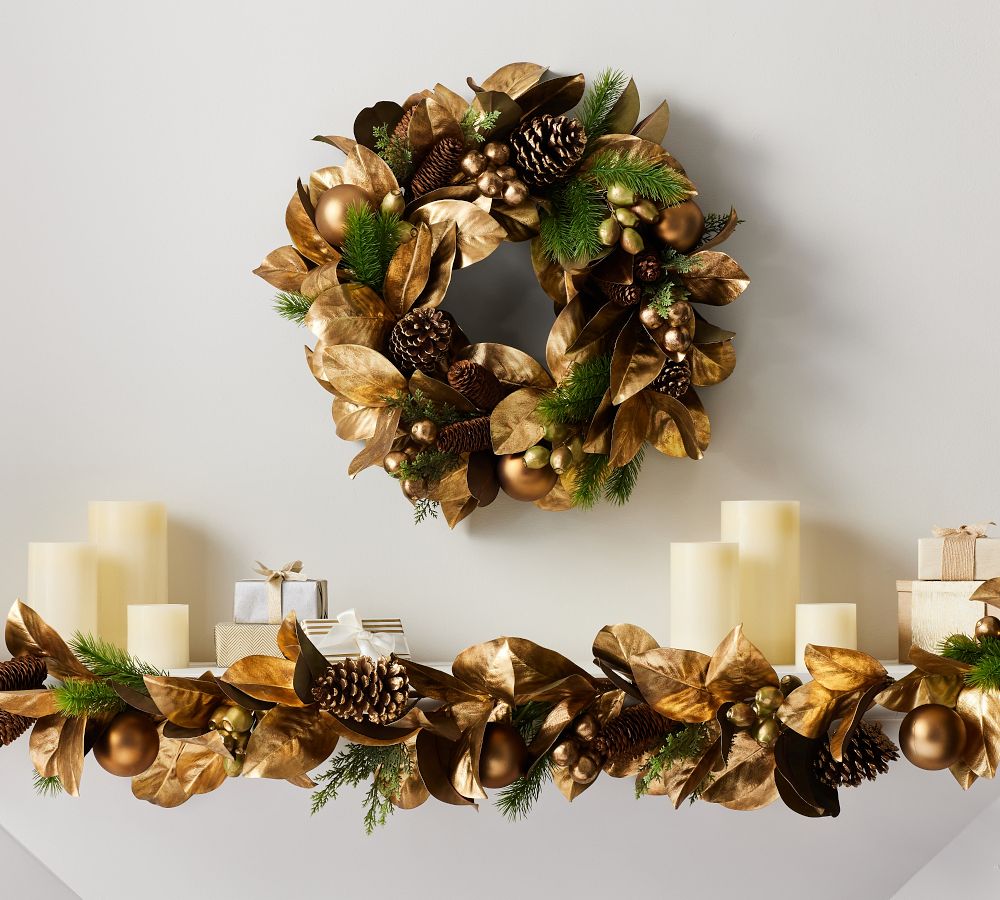 Faux Magnolia Eucalyptus Pods Wreath Garland Pottery Barn