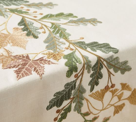 Autumnal Botanical Cotton Linen Table Runner Pottery Barn