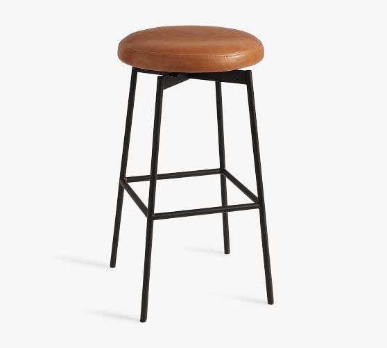 Maison Leather Backless Swivel Stool Pottery Barn