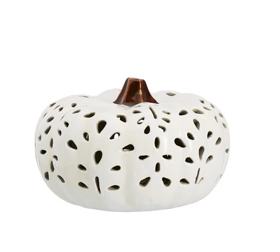 Punched Ceramic Pumpkin Candle Holders Pottery Barn