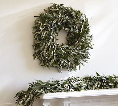 Live Olive Leaf And Myrtle Wreath Garland Pottery Barn