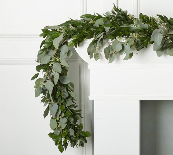 Live Ruscus Seeded Eucalyptus Wreath Garland Pottery Barn