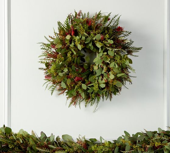 Fresh Grevillea Seeded Eucalyptus Wreath Garland Pottery Barn