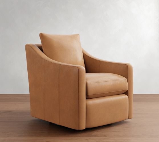 Ayden Slope Arm Leather Swivel Glider Pottery Barn