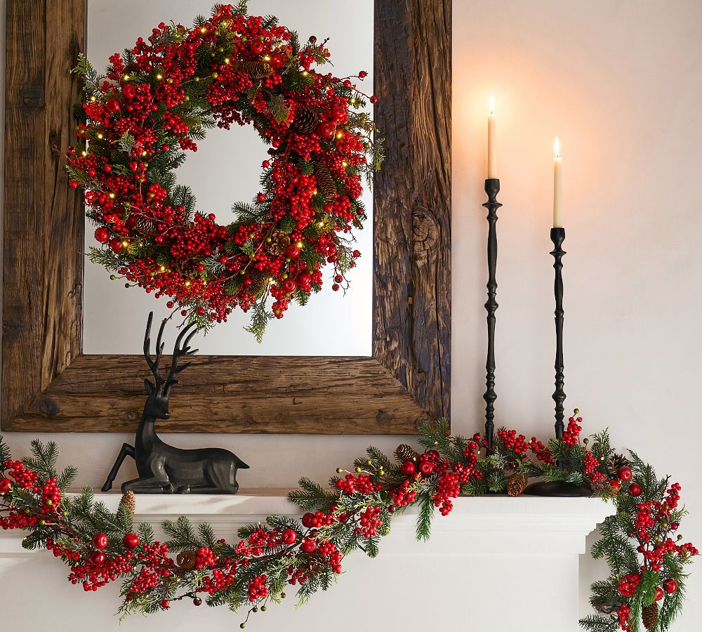 Faux Lit Mixed Berries Wreath Garland Pottery Barn