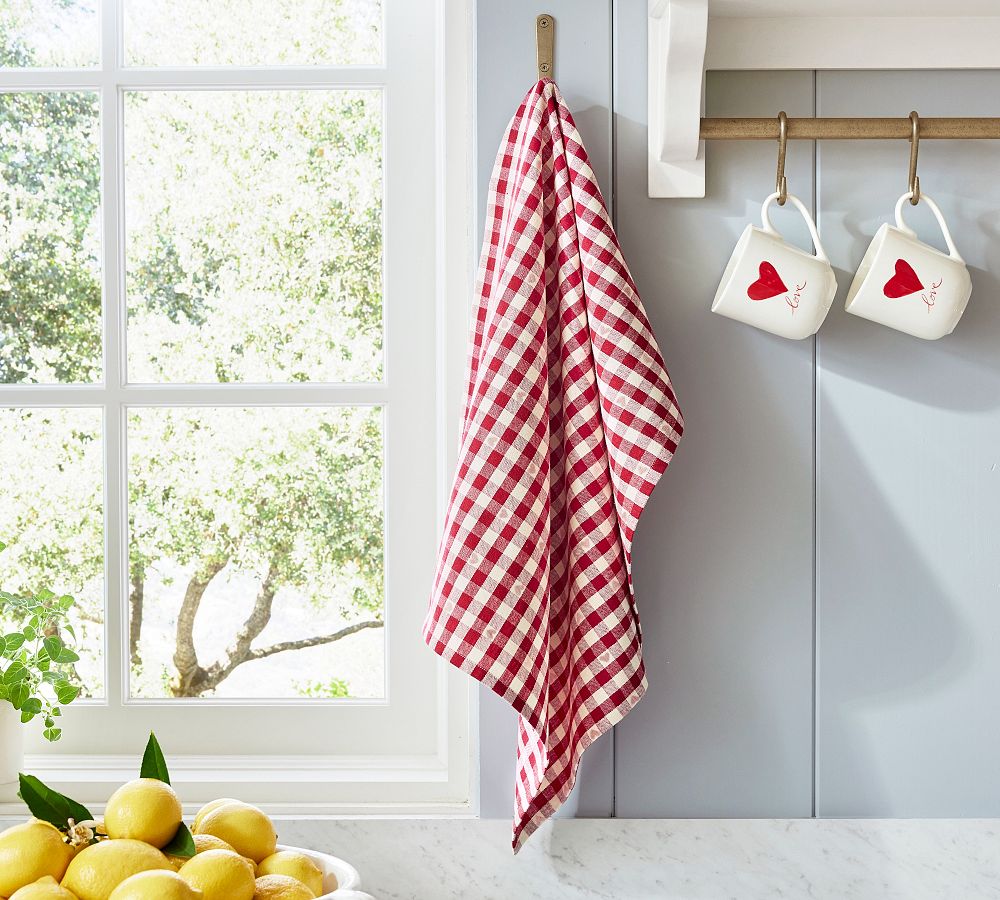 Heart Gingham Organic Cotton Tea Towels Set Of Pottery Barn