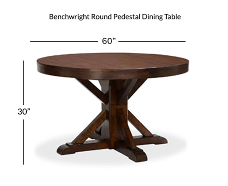 Benchwright Round Pedestal Dining Table, What Size Rug For 60 Inch Round Dining Table