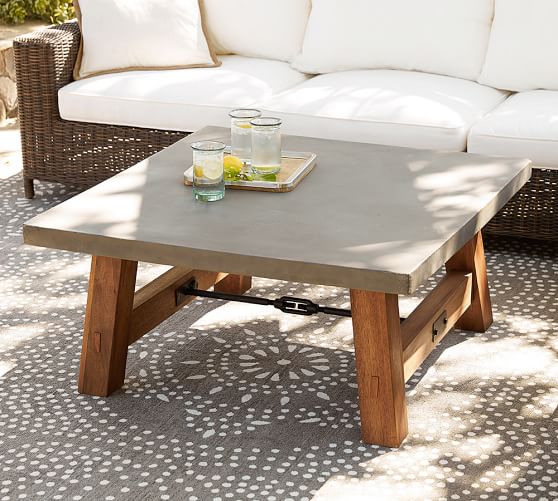 Abbott Concrete Fsc Acacia Square Coffee Table Brown Pottery