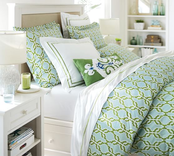 Blue/Green Shay Organic Patterned Duvet Cover & Sham Pottery Barn