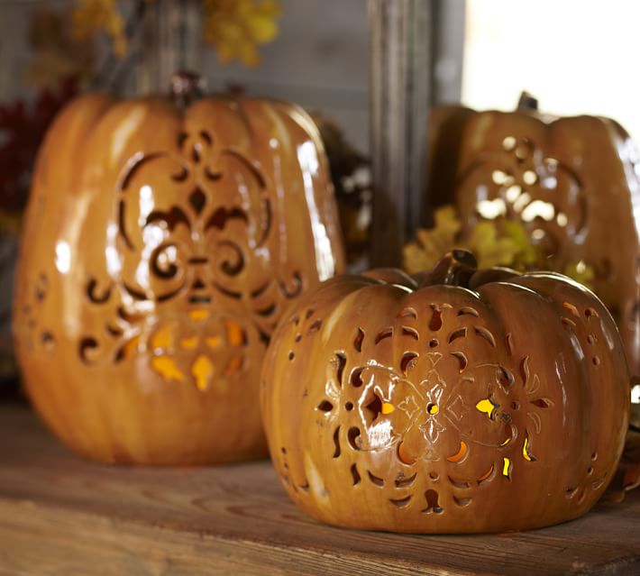 Punched Ceramic Pumpkin Luminaries | Pottery Barn