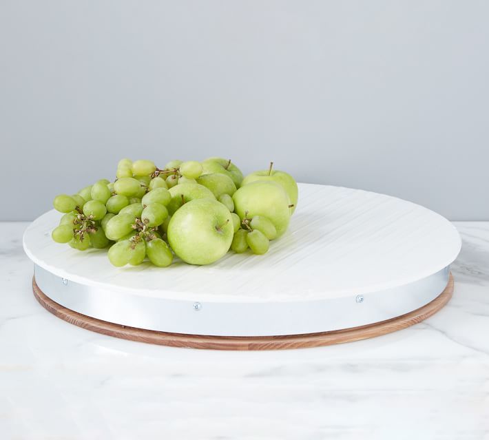White Reclaimed Wood & Galvanized Lazy Susan | Pottery Barn