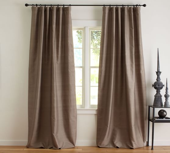 Pottery Barn Silk Dupioni D Curtains Panels Cotton Lining 50x96 Dark Henna Pottery Barn Silk Dupioni D