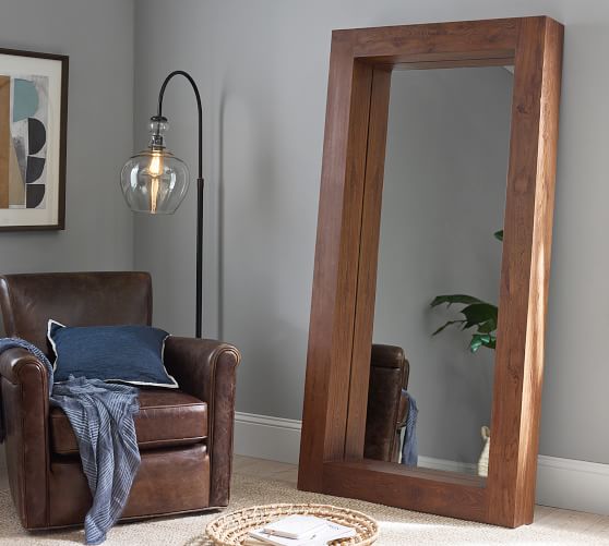 Menlo Reclaimed Teak Floor Mirror Pottery Barn