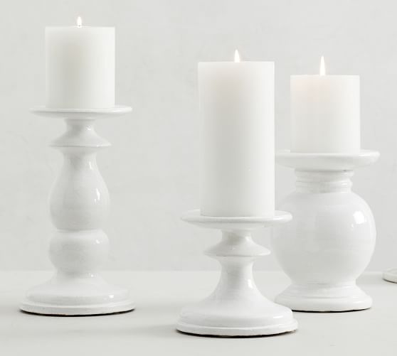 white candle pedestal