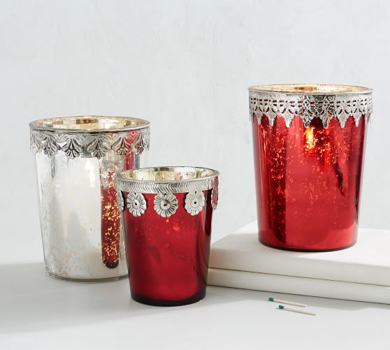 Red Mercury Glass Pillar Holders Candle Holder Pottery Barn