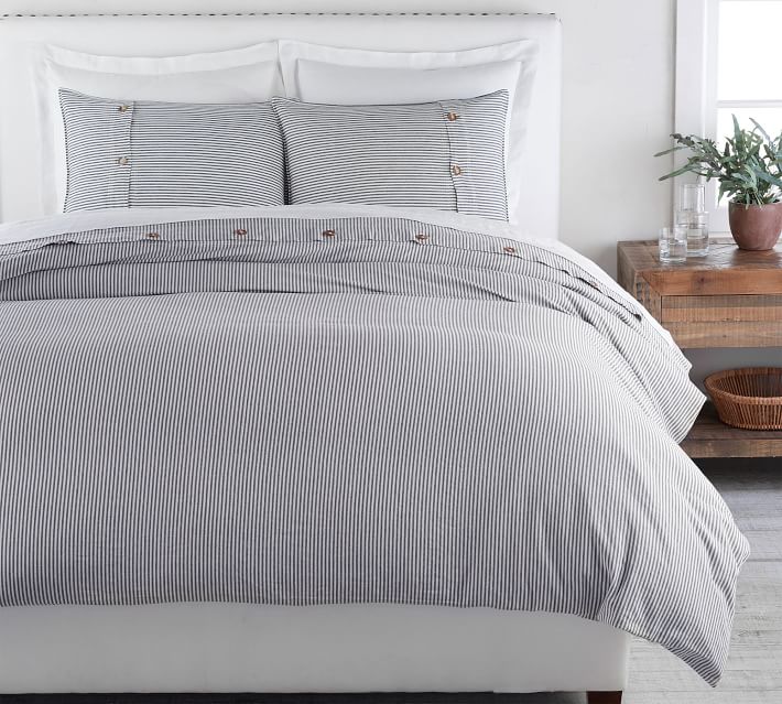 Navy Wheaton Stripe Linen Cotton Blend Patterned Duvet Cover Sham Pottery Barn - Navy Blue Pinstripe Bedding Navy Wheaton Stripe Linen Cotton Blend Patterned Duvet Cover Sham Pottery Barn - Navy Blue Pinstripe Bedding