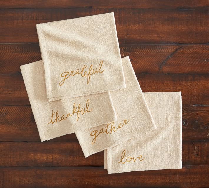 Thanksgiving Embroidered Sentiment Organic Cotton Casual Napkins - Set ...