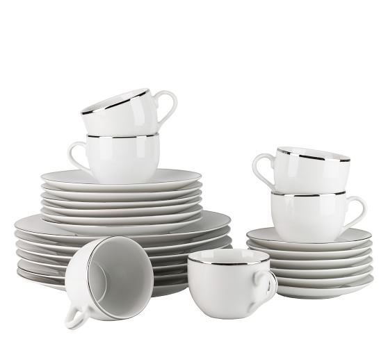 Metallic Rim Coupe Porcelain 24-Piece Dinnerware Set