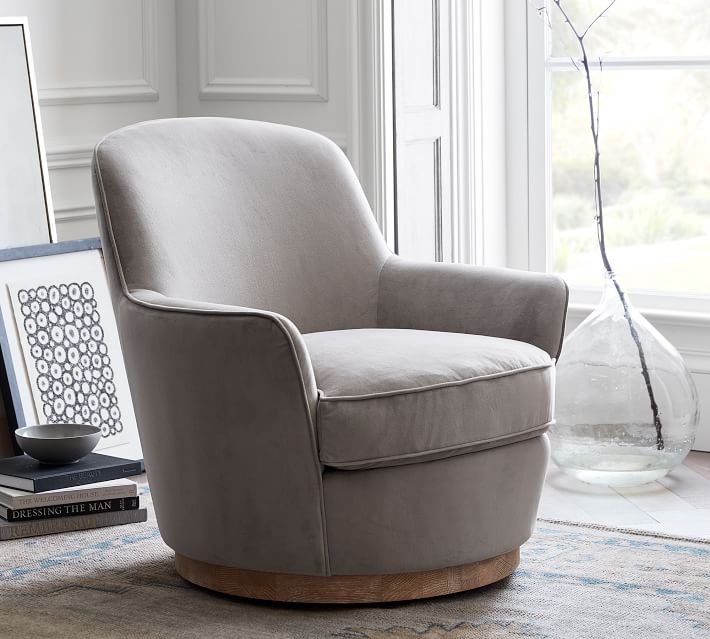 Larkin Upholstered Swivel Armchair Pottery Barn