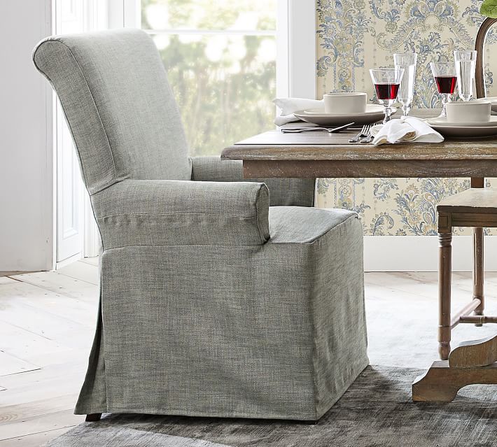 Perfect Pair: Linden Dining Table + Mabry Chair & PB Comfort Roll Slipcovered Armchair