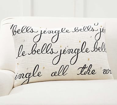 Jingle Bells Embroidered Lumbar Pillow Cover Pottery Barn