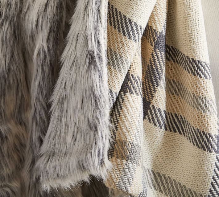 Nottingham Faux Fur Plaid Throws Pottery Barn