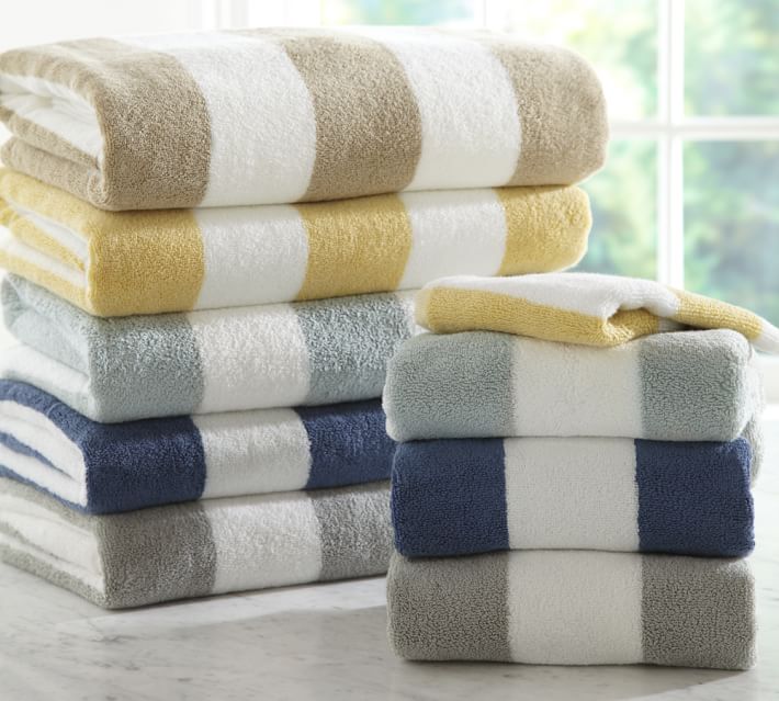 gray and white striped bath towels