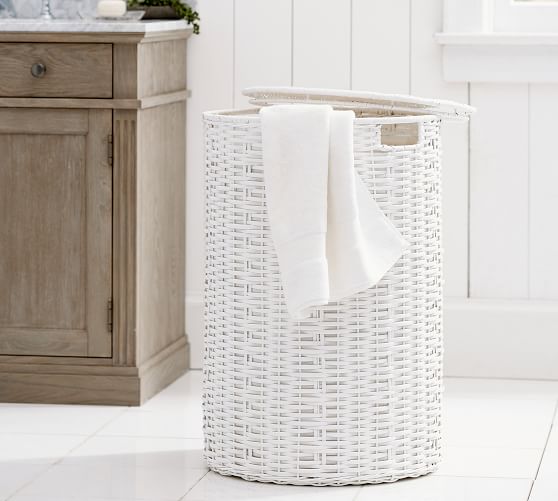 white clothes hamper with lid