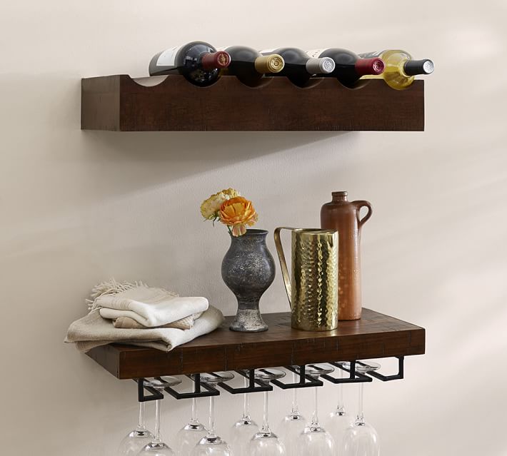 Rustic Wood Floating Entertaining Shelves Pottery Barn