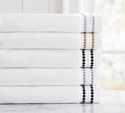 white towels with blue trim