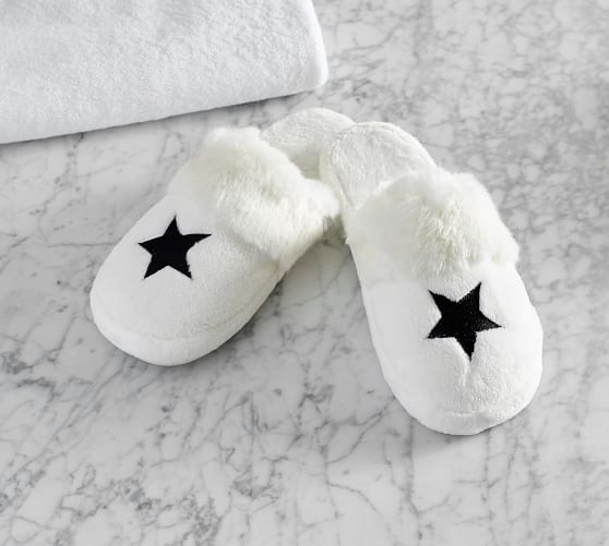 white plush slippers