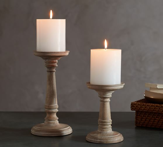 wood pillar candle holders