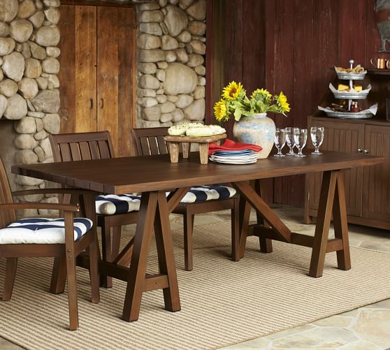 Chatham Fsc Mahogany Rectangular Fixed Sawhorse Dining Table Honey Pottery Barn