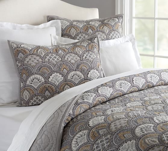 NEW Pottery Barn Marcy Quilted Standard Sham Blue Green Multicolored