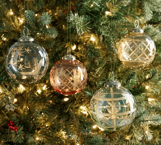 Etched Glass Ball Christmas Ornaments 